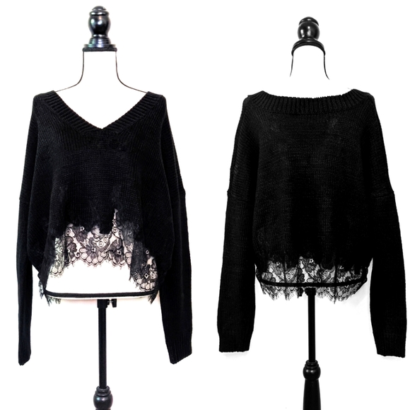 Storia Sweaters - 🌟LAST 1🌟NWT Storia Black Lace Hem Sweater